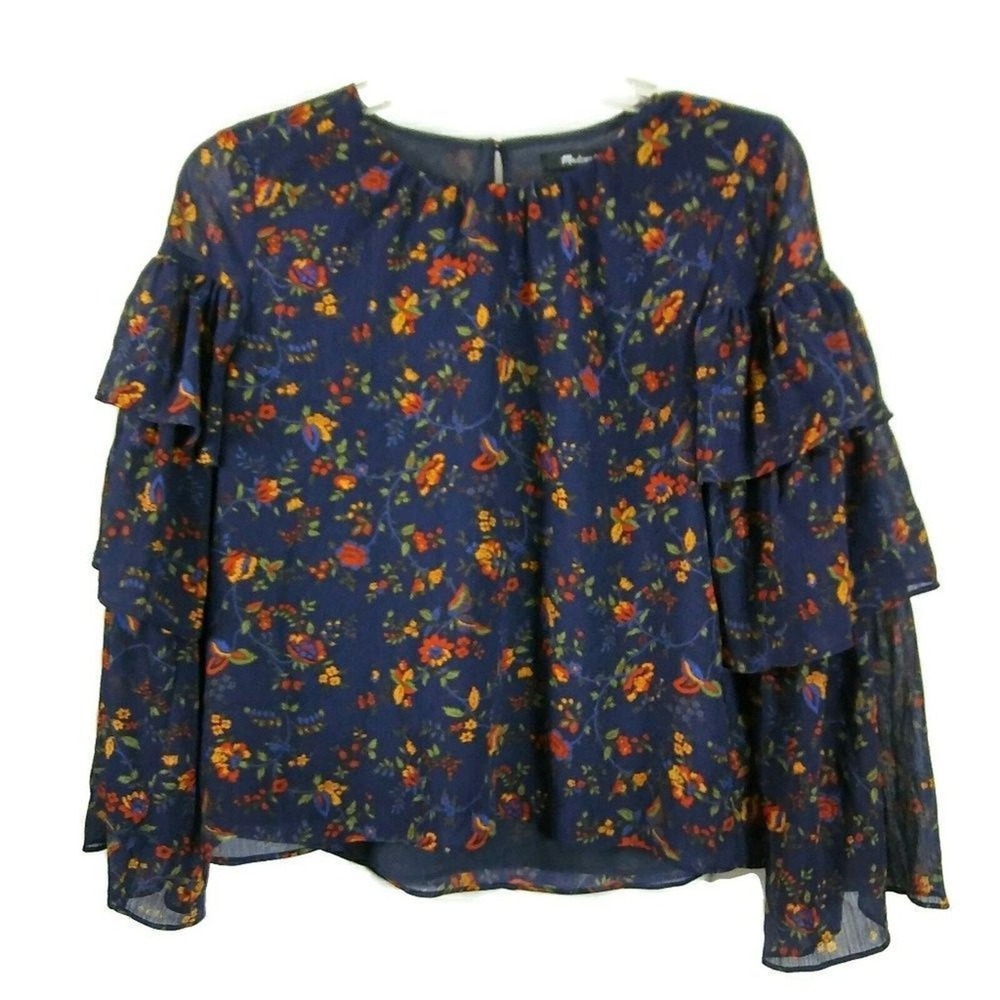 Madewell XXS Blue Floral Layer Sleeve Blouse Cottagecore Farmcore Maximalist